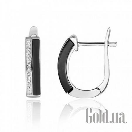 Серьги Серебряные серьги с куб. циркониями и керамикой