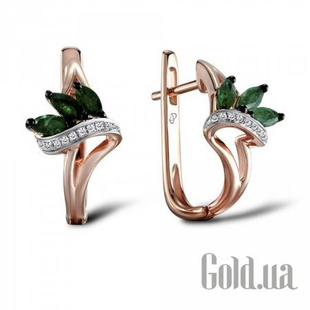 Серьги Золотые серьги с бриллиантами и изумрудами