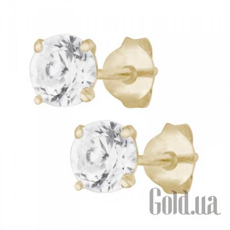 Серьги-гвоздики Серебряные серьги с куб. циркониями в позолоте