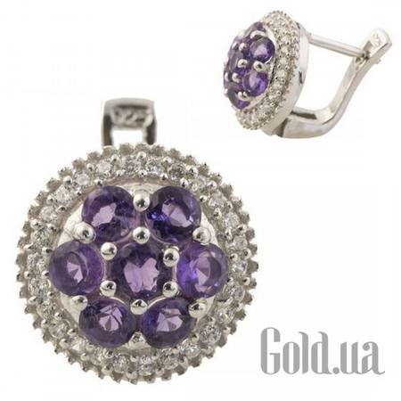 Серьги Серебряные серьги с аметистами и куб. циркониями
