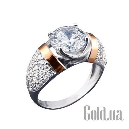 Кольцо Серебряное кольцо с куб. циркониями в позолоте, 18.5