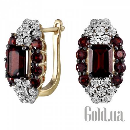 Серьги Золотые серьги с бриллиантами и гранатами