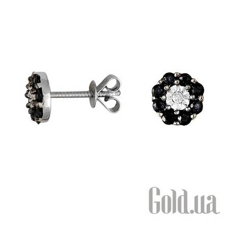 Серьги-гвоздики Золотые серьги с бриллиантами и сапфирами