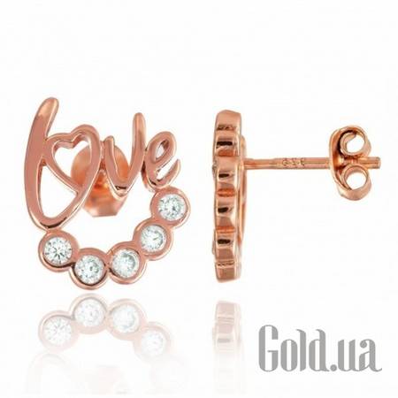 Серьги-гвоздики Серебряные серьги  с куб. циркониями в позолоте