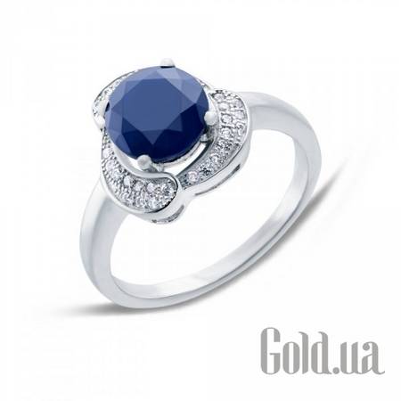 Женские кольца Женское серебряное кольцо с сапфиром и куб. циркониями, 18