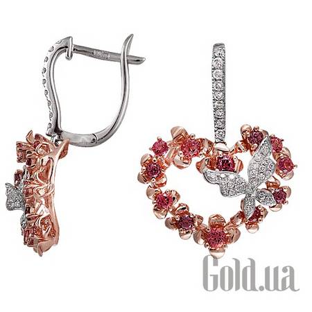 Серьги с подвесками Золотые серьги с бриллиантами, гранатами и топазами
