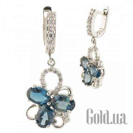 Серьги с подвесками Серебряные серьги с топазами и куб.циркониями