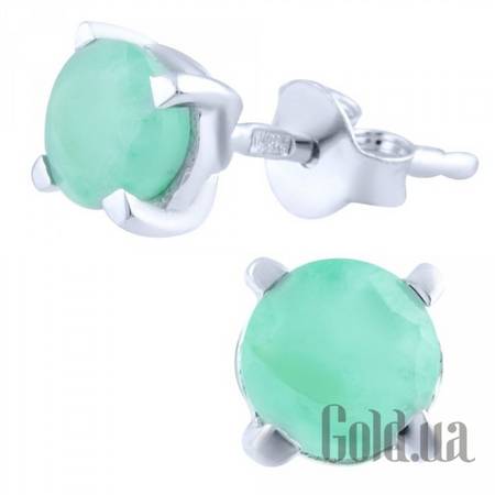 Серьги-гвоздики Серебряные серьги с изумрудами