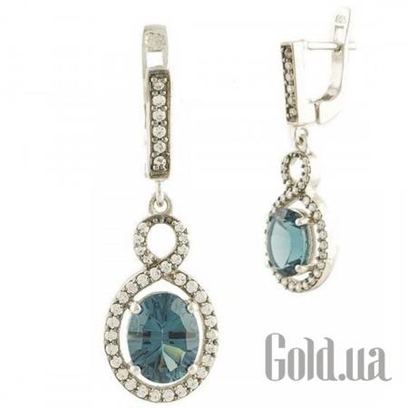 Серьги с подвесками Серебряные серьги с куб. циркониями и топазами