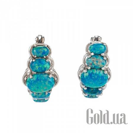 Серьги Серебряные серьги с синт. опалами