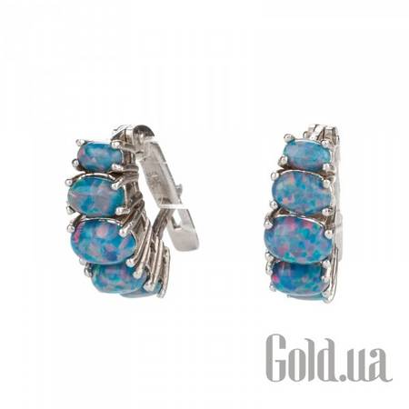 Серьги Серебряные серьги с синт. опалами
