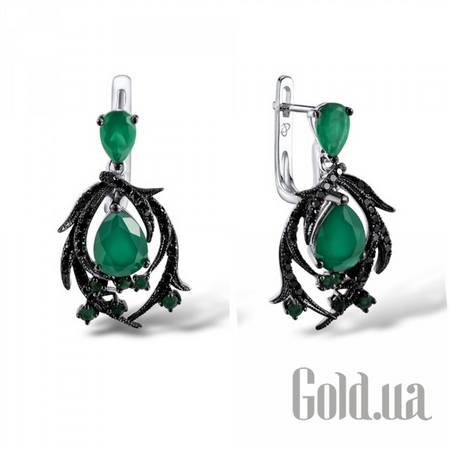 Серьги с подвесками Золотые серьги с бриллиантами, изумрудами и агатами