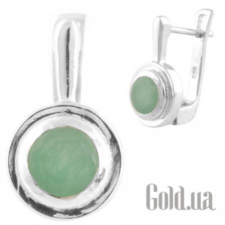 Серьги Серебряные серьги с изумрудами