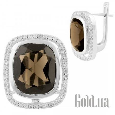 Серьги Серебряные серьги с раухтопазами и куб. циркониями