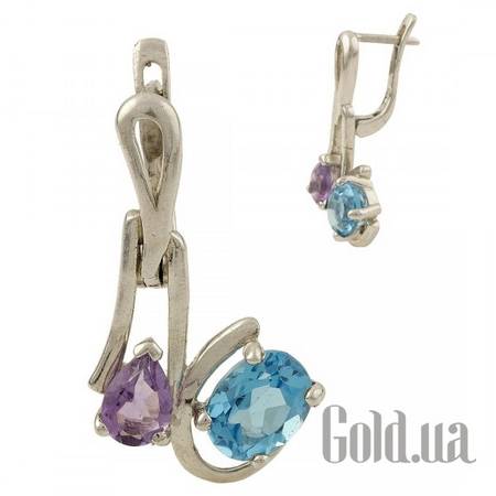 Серьги Серебряные серьги с топазами и аметистами