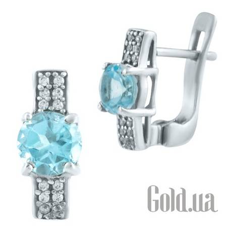 Серьги Серебряные серьги с куб. циркониями и топазами