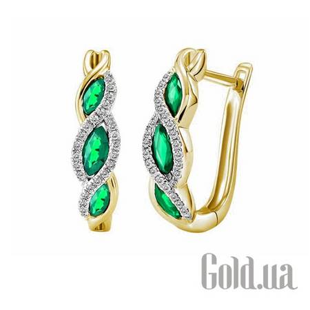 Серьги Золотые серьги с бриллиантами и изумрудами