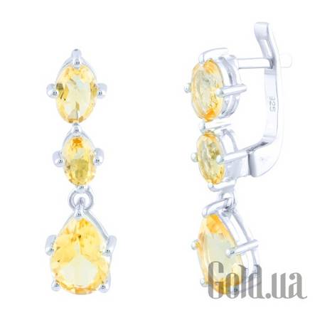 Серьги с подвесками Серебряные серьги с цитринами