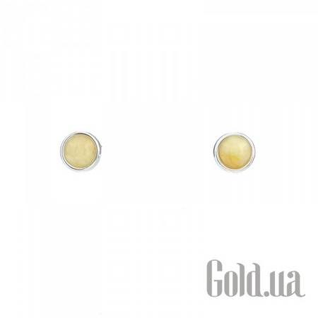 Серьги-гвоздики Серебряные серьги с янтарем