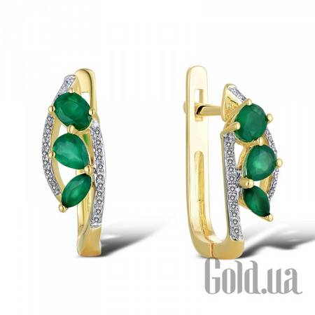 Серьги Золотые серьги с бриллиантами и изумрудами