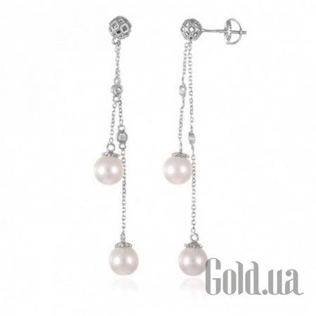 Серьги с подвесками Серебряные серьги  с куб. циркониями и жемчугом
