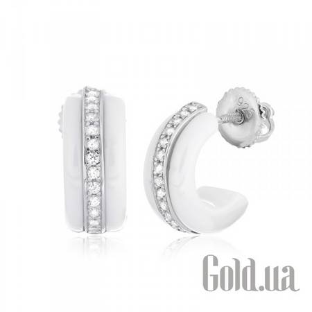 Серьги-гвоздики Серебряные серьги с куб. циркониями и керамикой