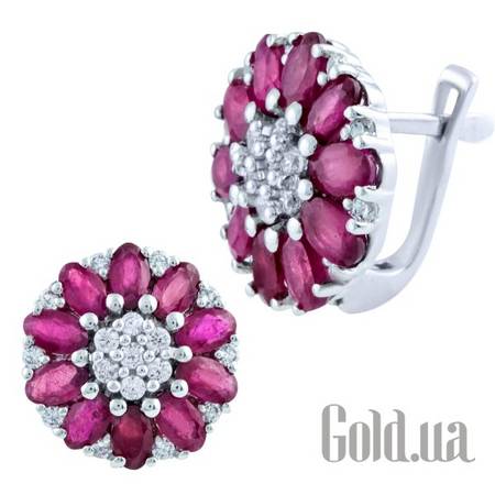 Серьги Серебряные серьги с рубинами и куб. циркониями