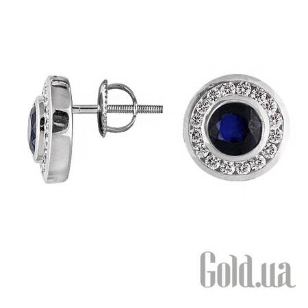 Серьги-гвоздики Золотые серьги с бриллиантами и сапфирами