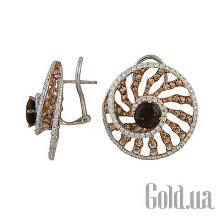 Серьги Золотые серьги с бриллиантами и дымчатым кварцем