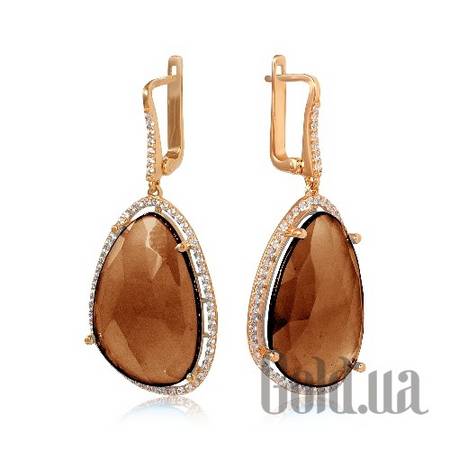Серьги с подвесками Золотые серьги с раухтопазами и куб. циркониями