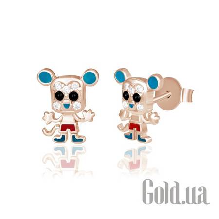 Детские серьги Серебряные серьги с куб. циркониями и эмалью в позолоте