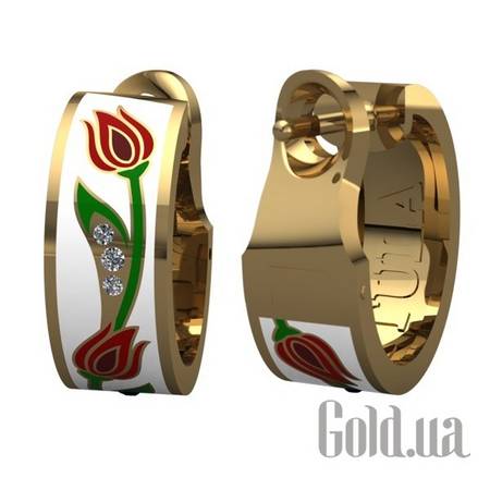 Серьги-кольца Золотые серьги с бриллиантами и эмалью