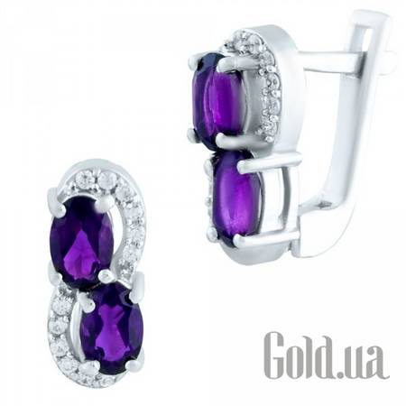 Серьги Серебряные серьги с аметистами и куб. циркониями