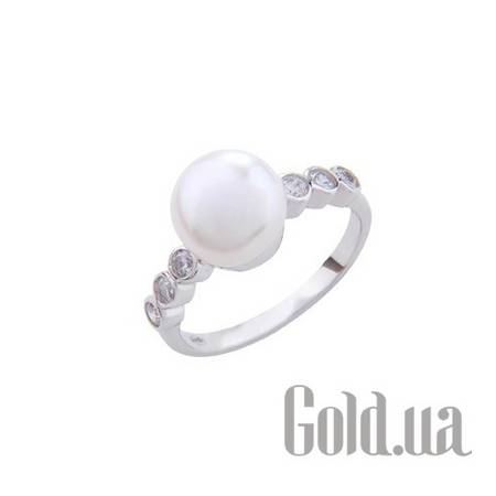 Женские кольца Женское серебряное кольцо с жемчугом и куб. циркониями, 18