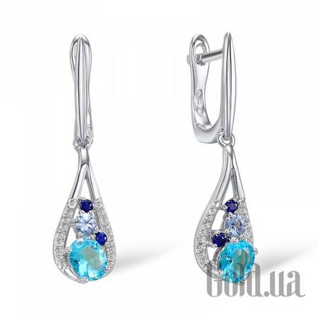 Серьги Золотые серьги с бриллиантами,топазами и сапфирами