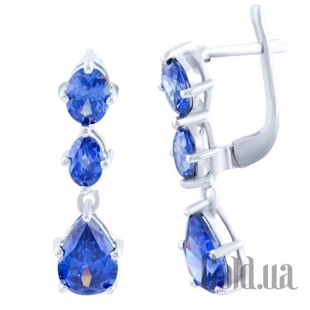 Серьги с подвесками Серебряные серьги с синт. танзанитами