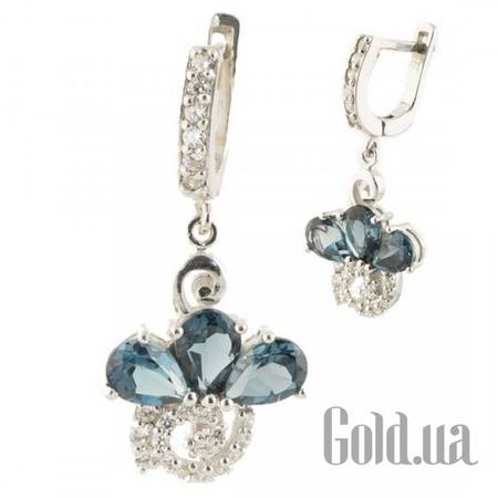 Серьги с подвесками Серебряные серьги с топазами и куб.циркониями