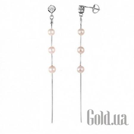 Серьги с подвесками Серебряные серьги  с куб. циркониями и жемчугом