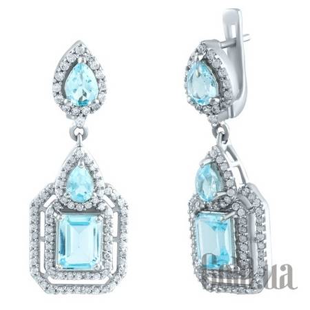 Серьги с подвесками Серебряные серьги с топазами и куб.циркониями