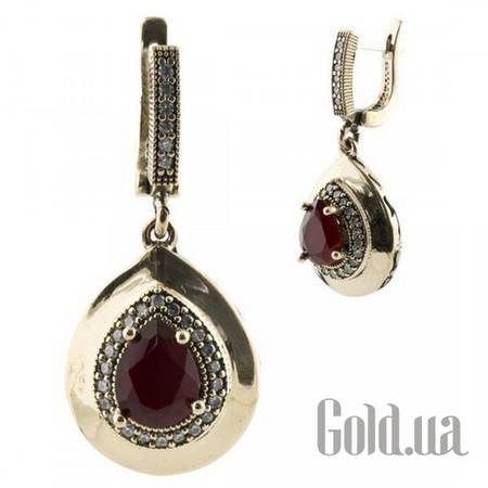 Серьги с подвесками Серебряные серьги с бронзой и куб. циркониями