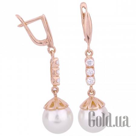 Серьги с подвесками Золотые серьги с куб.циркониями и жемчугом (культив.)