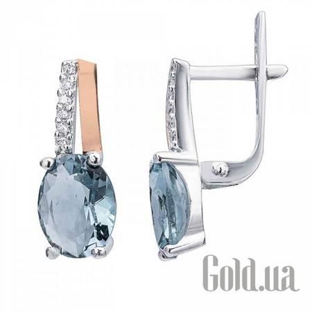 Серьги Серебряные серьги с куб. циркониями и вставками из золота