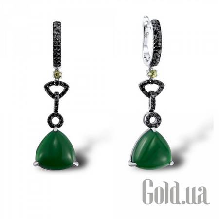 Серьги с подвесками Золотые серьги с бриллиантами, агатами и перидотами