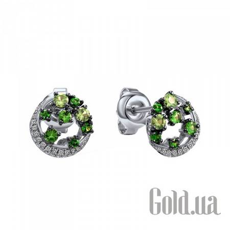Серьги-гвоздики Золотые серьги с бриллиантами, гранатами и изумрадами