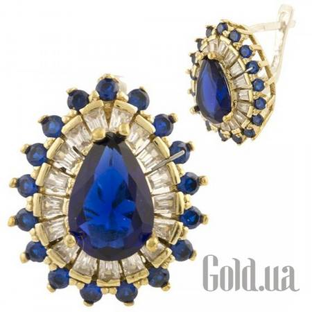 Серьги Серебряные серьги с бронзой, куб. циркониями и сапфирами