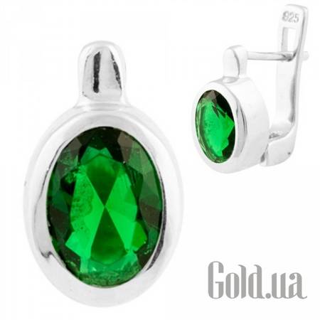 Серьги Серебряные серьги с синт. изумрудами