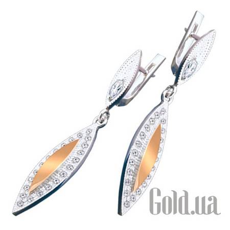 Серьги с подвесками Серебряные серьги с куб. циркониями в позолоте
