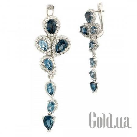 Серьги с подвесками Серебряные серьги с топазами и куб.циркониями