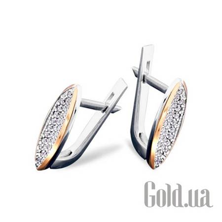 Серьги Серебряные серьги со вставкой из золота и куб. циркониями
